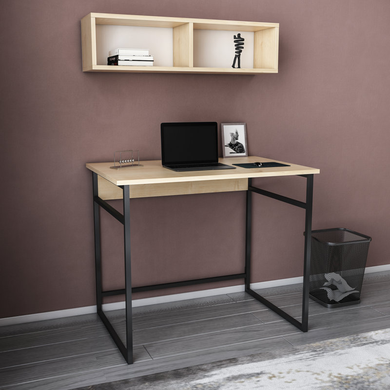 Hussum Metal Base Writing Desk, Oak/Black