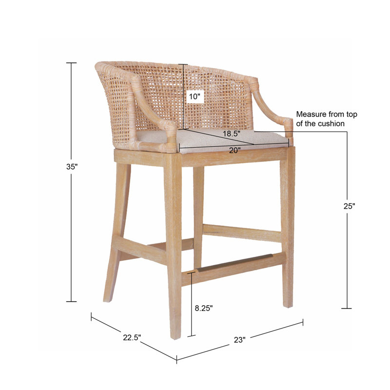 Martha Stewart Playa Handcrafted Rattan & Wood Counter Stool 25" H, Natural Whitewash