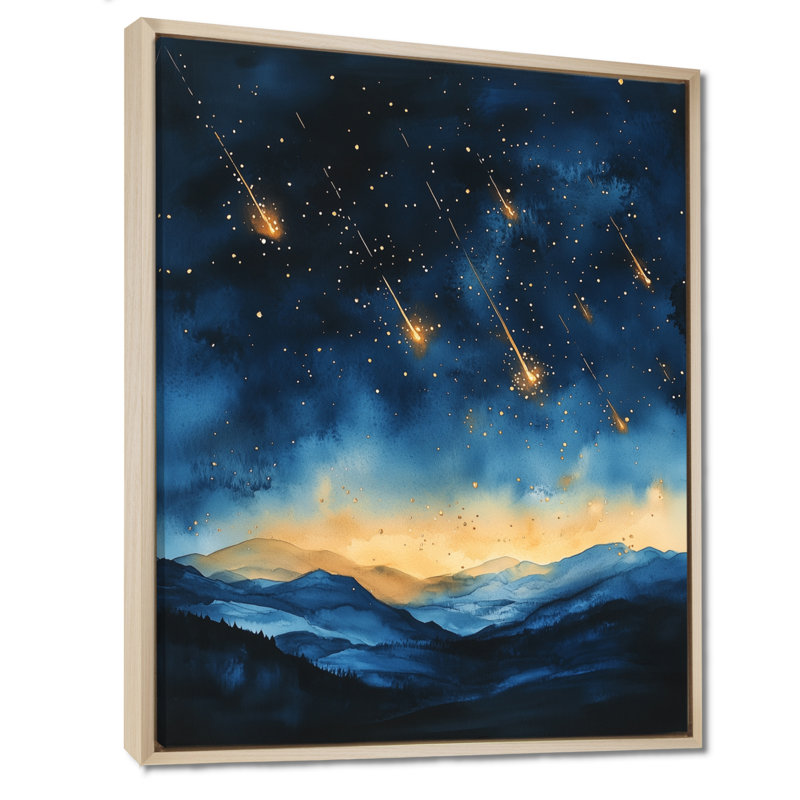 «Météores à minuit I», art mural sur toile encadré céleste, 44" H x 34" W, Cadre naturel flottant