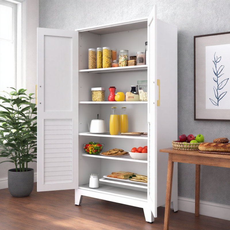 Armoire de rangement simple blanc pur avec portes et tablettes pour un usage domestique