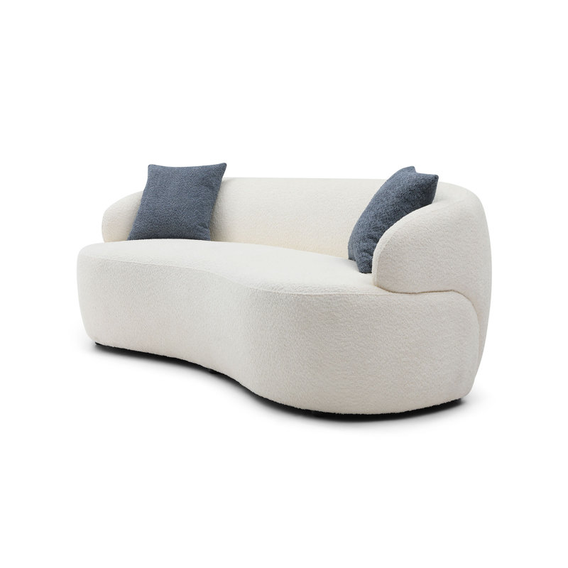 Canapé 3 places courbé Mid-Century moderne beige beige + boucle + carton
