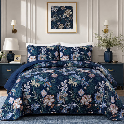 Ensemble de courtepointe 3 pièces Botanical Floral - couvre-lit toutes saisons en microfibre douce et légère