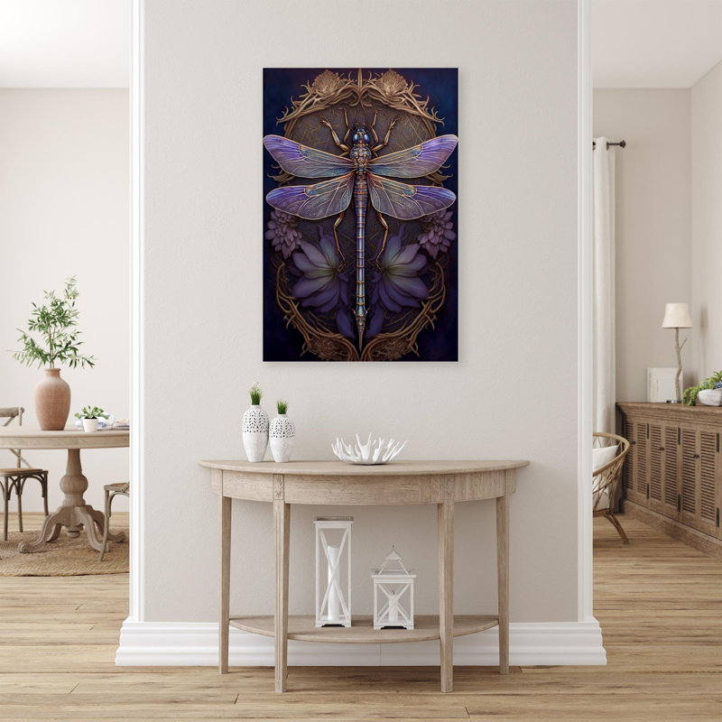Lavande et libellule - impression sur toile tendue, H 20 po x l 16 po x P 1,25 po