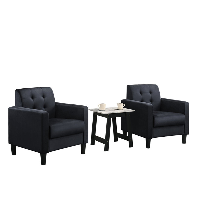 Ensemble de fauteuils et table de bout en velours luxueux, Velours noir