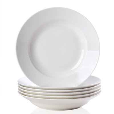 6 - Piece White Ceramic Dinner Plate Set  Round, Elegant, Durable For Daily & Formal Use