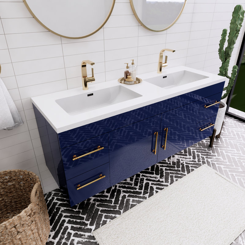 Ensemble de meuble-lavabo double 60 po Tenshi, Bleu nuit