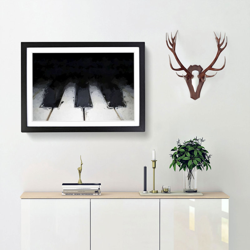 Keys of the Piano in Abstract - Framed Print, Black, 40cm H x 60cm W x 2cm D
