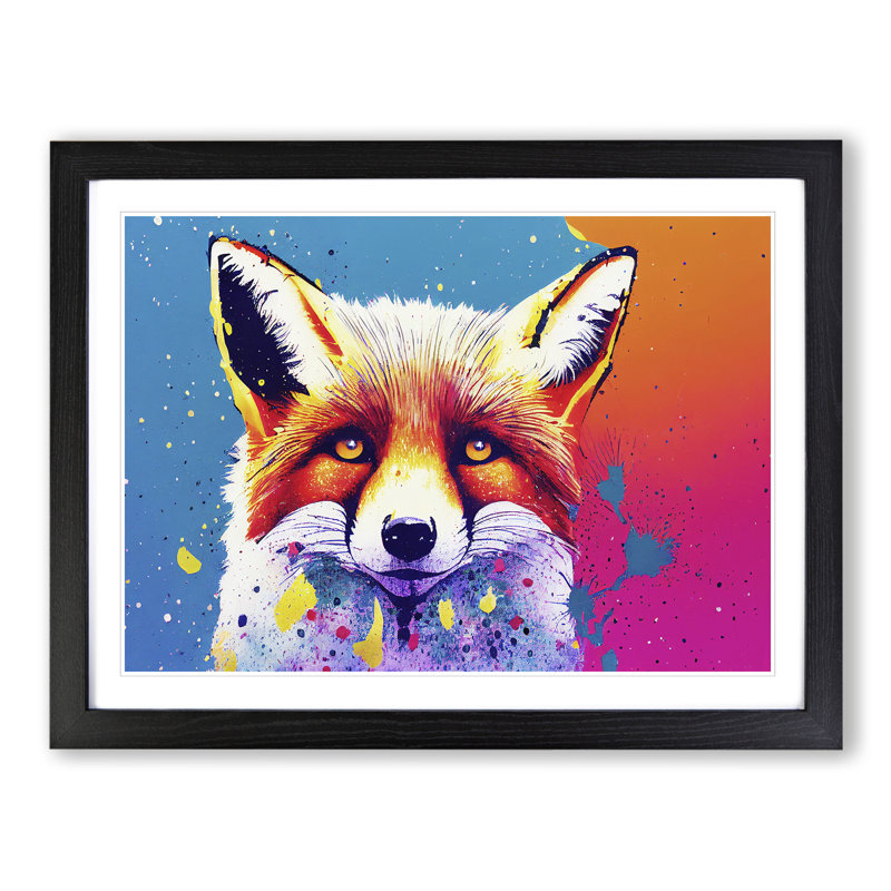 Fox Splashed - Single Picture Frame Print, Black, 46cm H x 64cm W x 2cm D