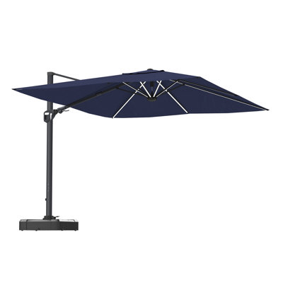 Parasol de patio en porte-à-faux 11 pi avec lumière DEL bleu marine (sans base de parasol) 11 pi
