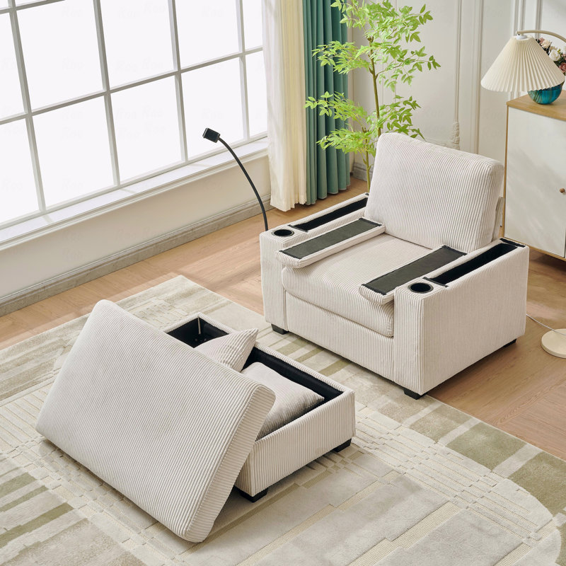 Fauteuil d'appoint 55 po surdimensionné avec repose-pieds et rangement, fauteuil d'appoint de base en velours côtelé confortable avec porte-gobelet, port de charge pour téléphone portable, fauteuil d'appoint inclinable de base