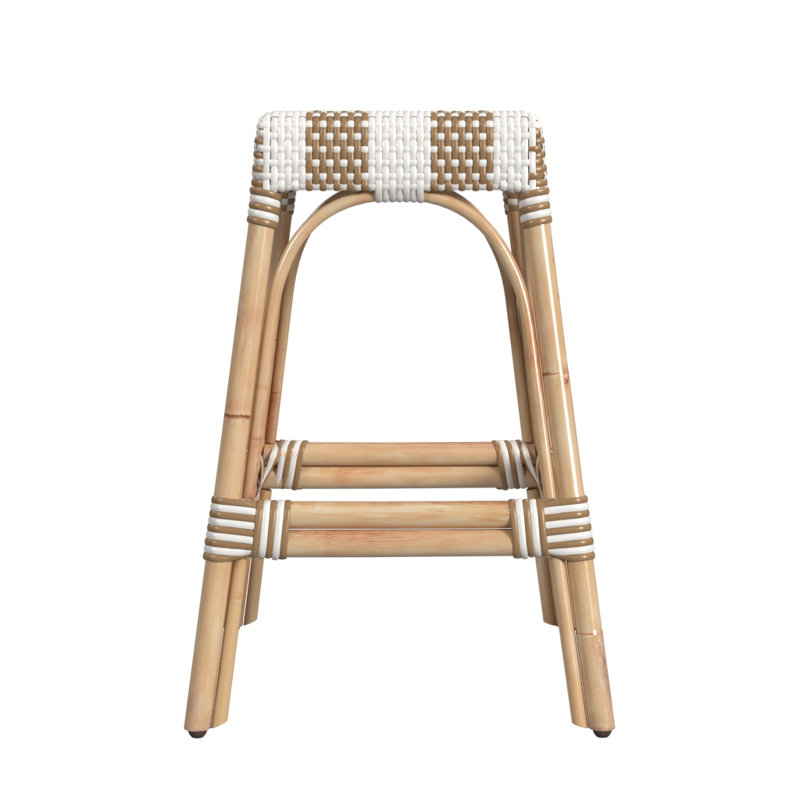 Robias Rattan Bar & Counter Stool, Tan/White Stripe/ Natural Rattan Frame, Bar Stool (30" Seat Height)