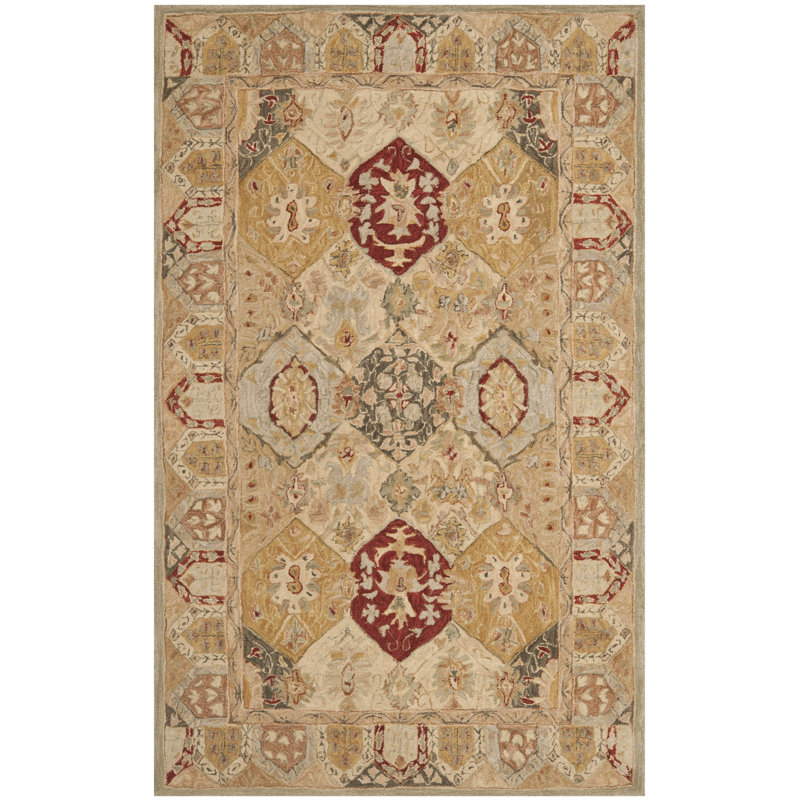 Breckan Oriental Handmade Tufted Wool Area Rug in Beige/Multi, Rectangle 6' x 9'