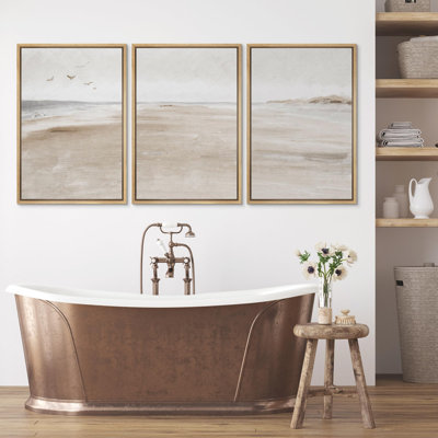 Coastal Beach " Brown Desert Dune Tropical Watercolor Nature " 3 Piece Art Graphic Art Print