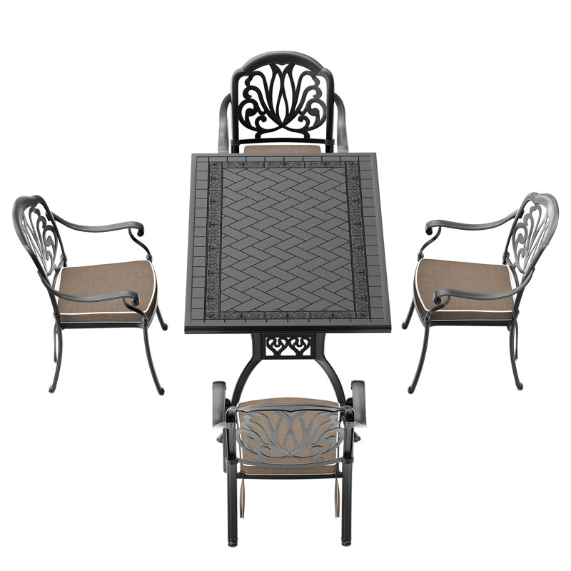 5 meubles de patio avec fonte d'aluminium et coussins