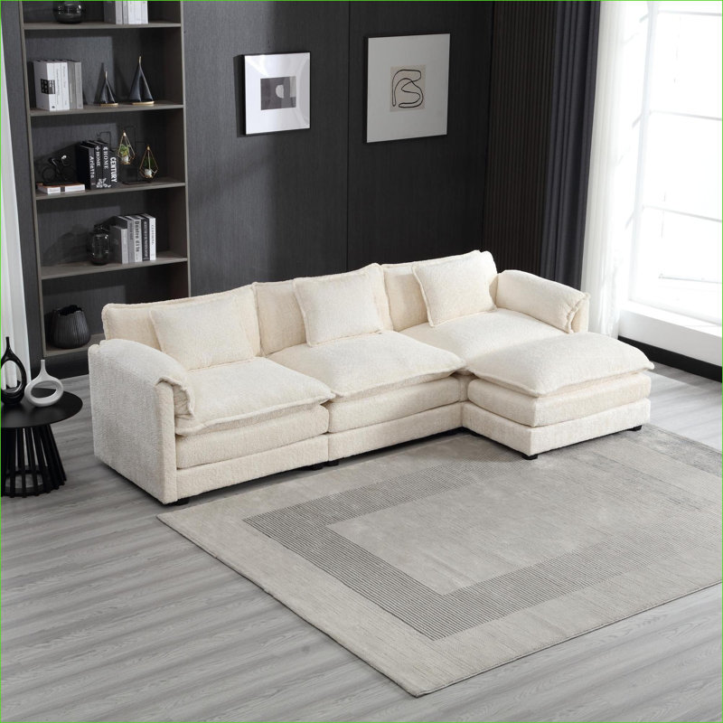 Canapés modulaires, surdimensionné moderne en L 3 places pour le salon | Chenille | Beige, Beige