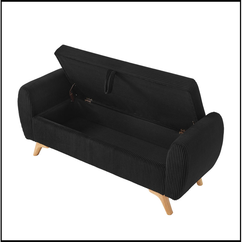 Banc rembourré en velours côtelé avec rangement rabattable, Noir