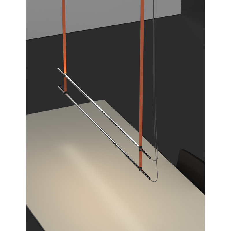 Luminaire suspendu linéaire pour îlot de cuisine 2 lumières T.O, Chrome, Chrome / orange brûlé