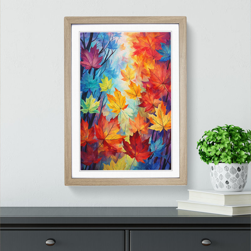 Leaf Impressionism - Single Picture Frame Print on Wood, Oak Framed, 64cm H x 46cm W x 2cm D