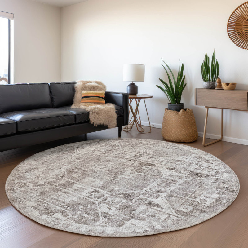 Premium Machine Washable Kelsa AMF41 Mocha Rug, Round 8'
