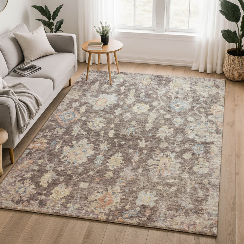 Tapis damassé de qualité supérieure Mayfield AMF2355, Chocolat, 5 pi x 7 pi 6 po
