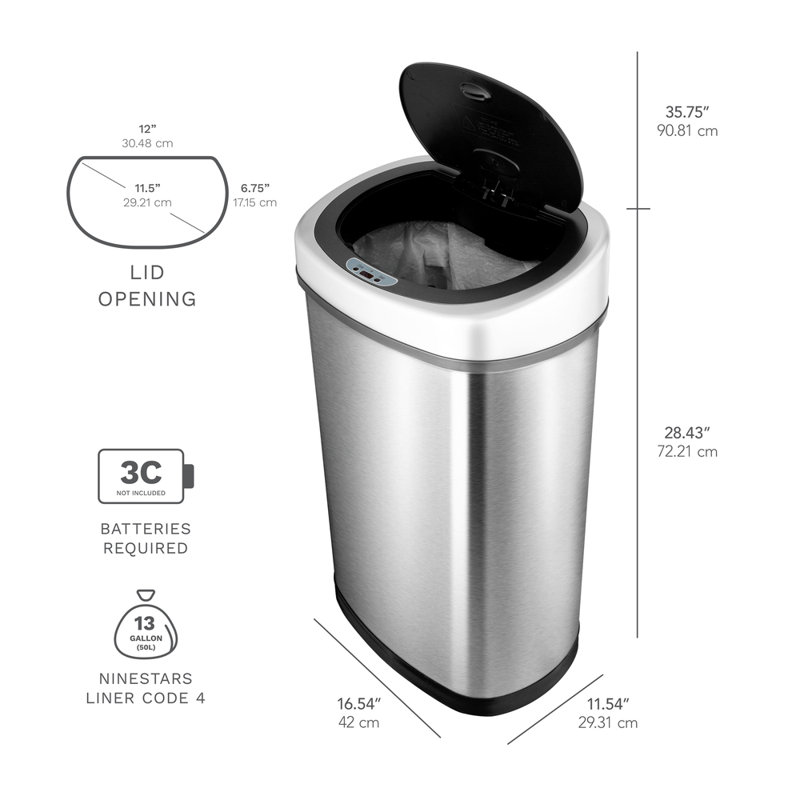 Nine Stars 13.2 Gallon Stainless Steel Motion Sensor Trash Can