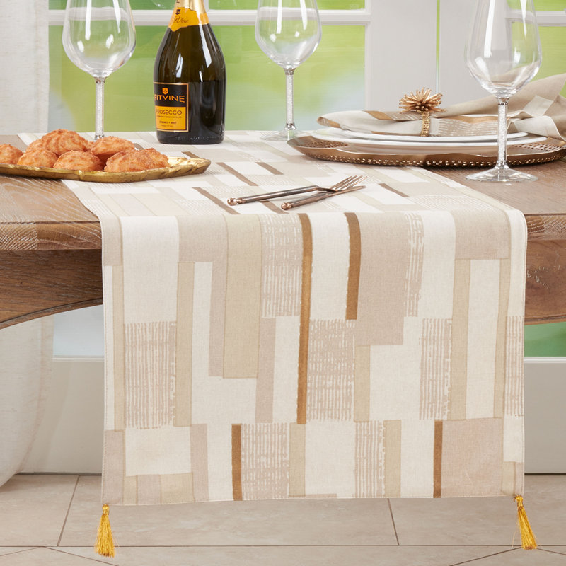 Chemin de table en coton tissé à motif géométrique doré l 16 po x L 72 po