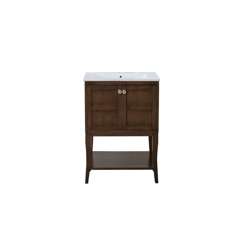 Lucin Single Bathroom Vanity with Ceramic Top, Antique Coffee