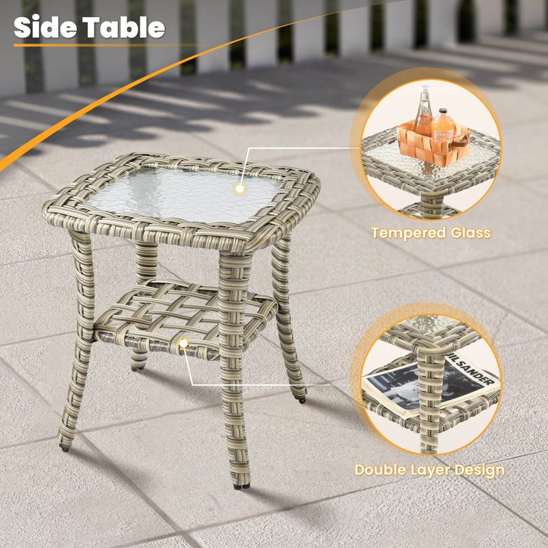 Daltry 11 Piece Outdoor Wicker Conversation Sets With Fire Pit Table and Coffee Table With built-in lights, Dark Gray