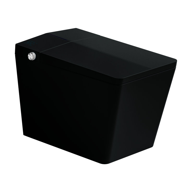 Black Square Smart Toilet With Built-In Tank, Auto Flush, Heated Seat, Remote Control, Led Display, Accent Tank For Bathroom, Matte