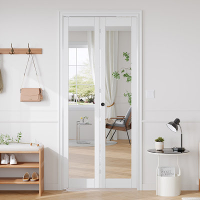 Porte pliante en verre miroitant et en bois manufacturé avec trousse de quincaillerie d'installation