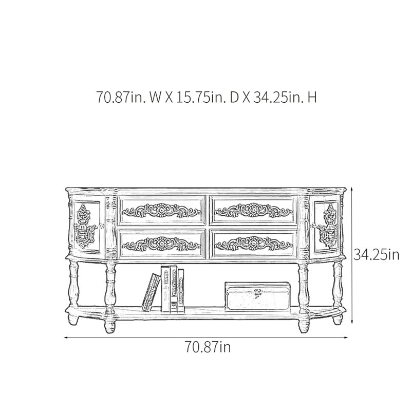 Console American Retro, H 34,25 po x l 70,87 po x P 15,75 po