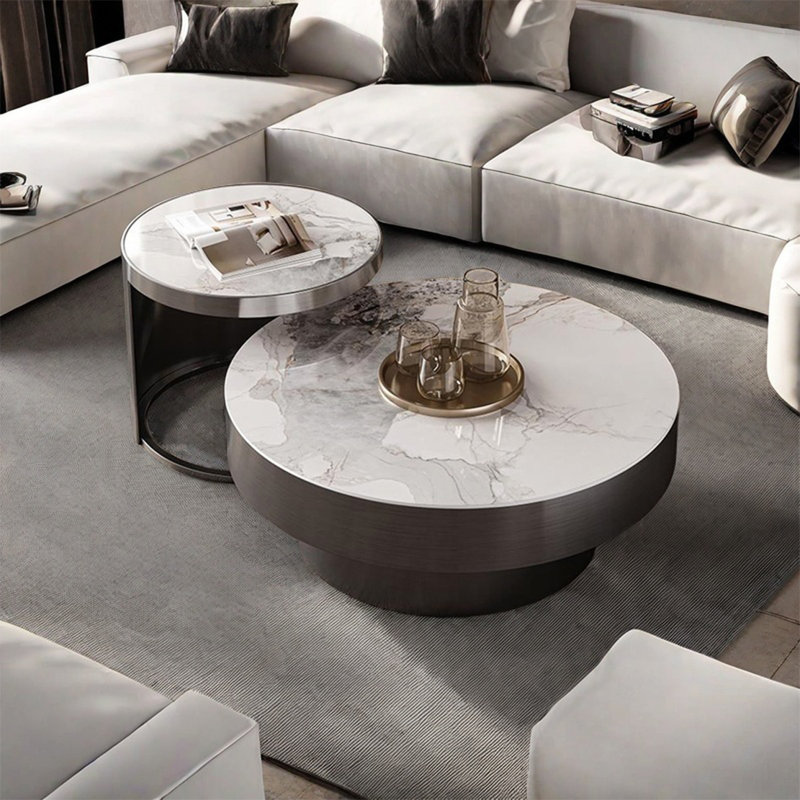 Modern simple round rock table combination, Multi_White