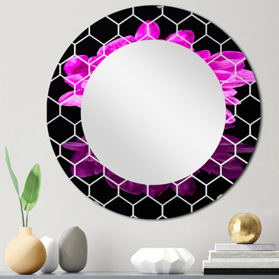 Miroir mural traditionnel simple fleur de chrysanthème sur fond noir