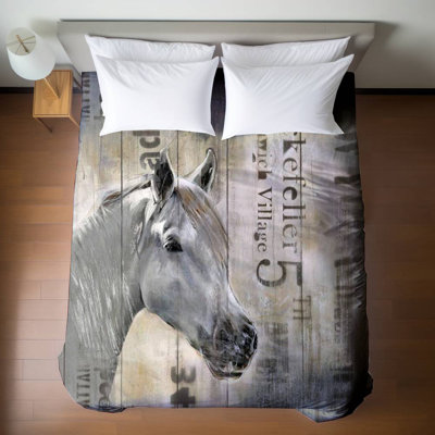 Housse de couette cheval rustique blanc