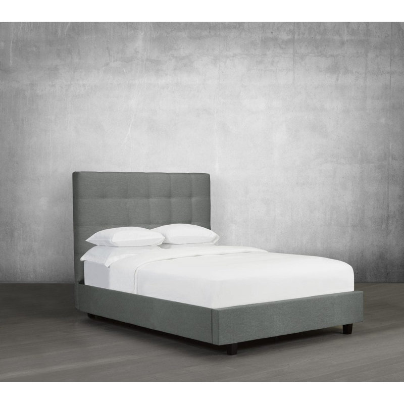 Lit plateforme tapissier Haskins, Grand, Cuir retravaillé - cendre, No Storage Included