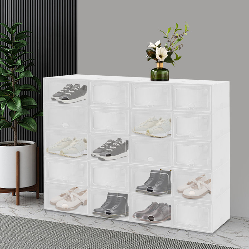 20pcs Stackable Shoe Storage Box Transparent Display Case