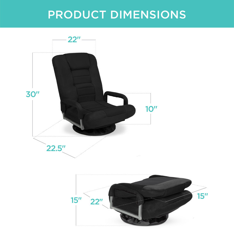 Alba 360-Degree Swivel Gaming Floor Chair w/ Armrest Handles, Foldable Adjustable Back, Black