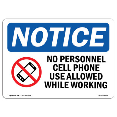 No Personal Cell Phone Use Allowed While Working Sign