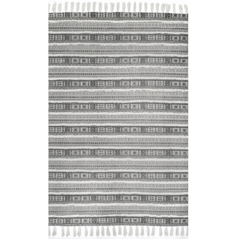 Nunez Cotton Striped Indoor Rug, Rectangle 5' x 8'
