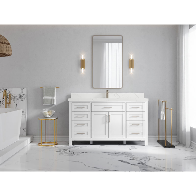 Graelyn 60'' Single Bathroom Vanity with Quartz Top, Calacatta Laza