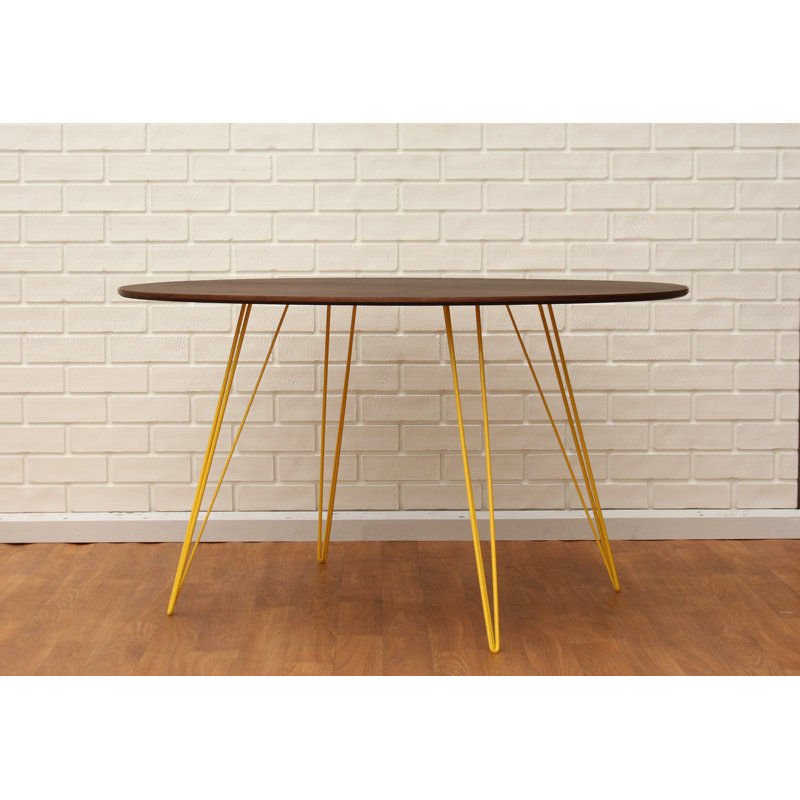 Williams Oval Metal Base Dining Table, Yellow, 30" H x 46" L x 40" W, Walnut