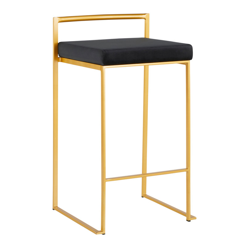 Tabouret de comptoir contemporain, Siège noir / cadre doré