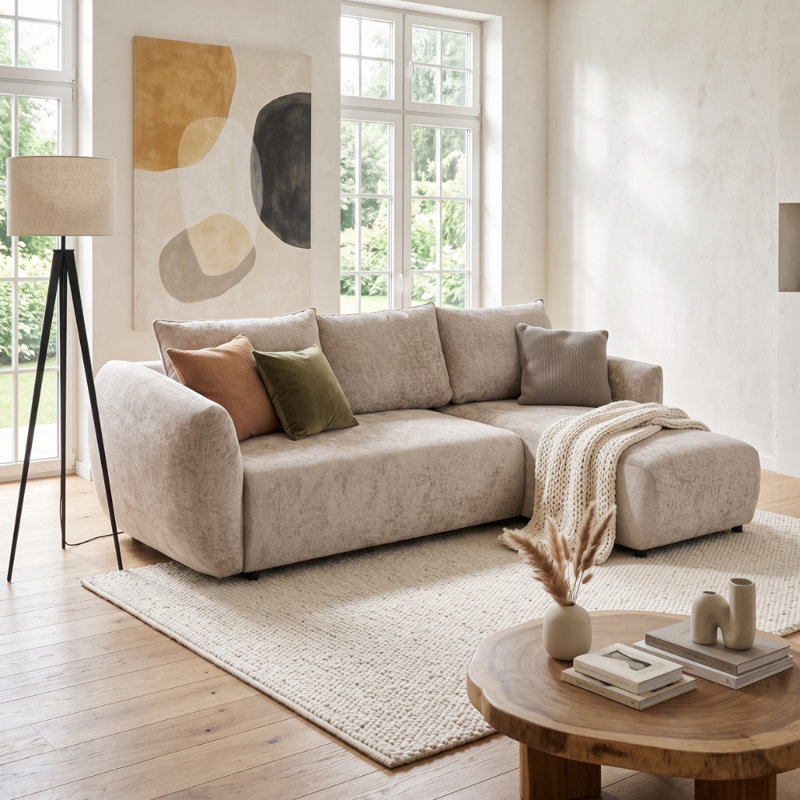 4 Seater Sofa Bed, Right Hand Facing Corner Sofa, Cream FLOW 3