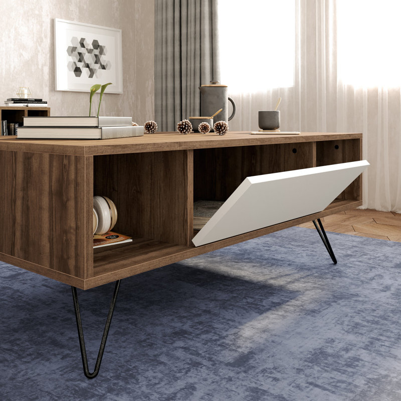 Table basse avec rangement Glover, Noyer/blanc