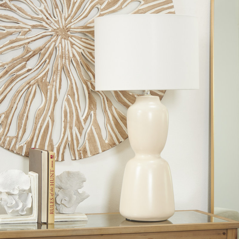 Ceramic Rounded Hourglass Cream Table Lamp