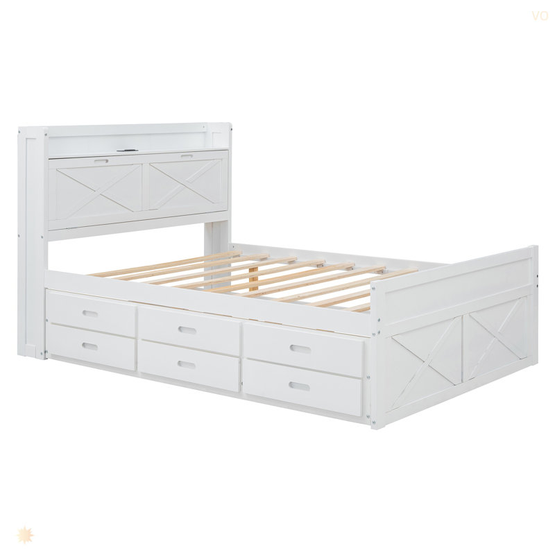 Lit double en bois avec tête de lit avec prises de courant, lit extensible avec lit gigogne simple avec trois tiroirs de rangement