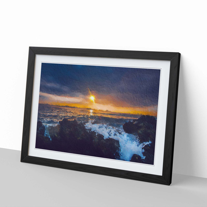 Sunset over the Ocean - Picture Frame Painting Print, Black Framed, 27cm H x 36cm W x 2cm D