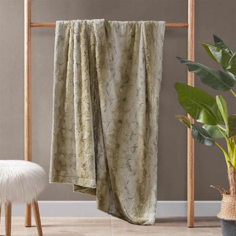 Luxurious Marselle 60"x70" Faux Fur Throw Blanket in Tan