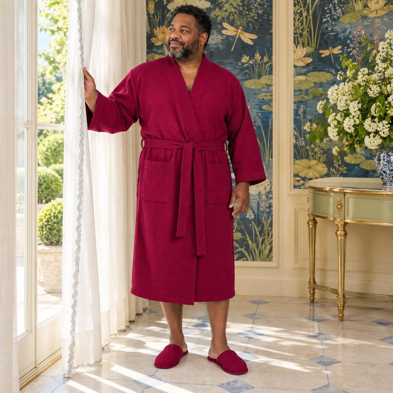 Peignoir gaufré LOTUS LINEN, TG, Vin rouge