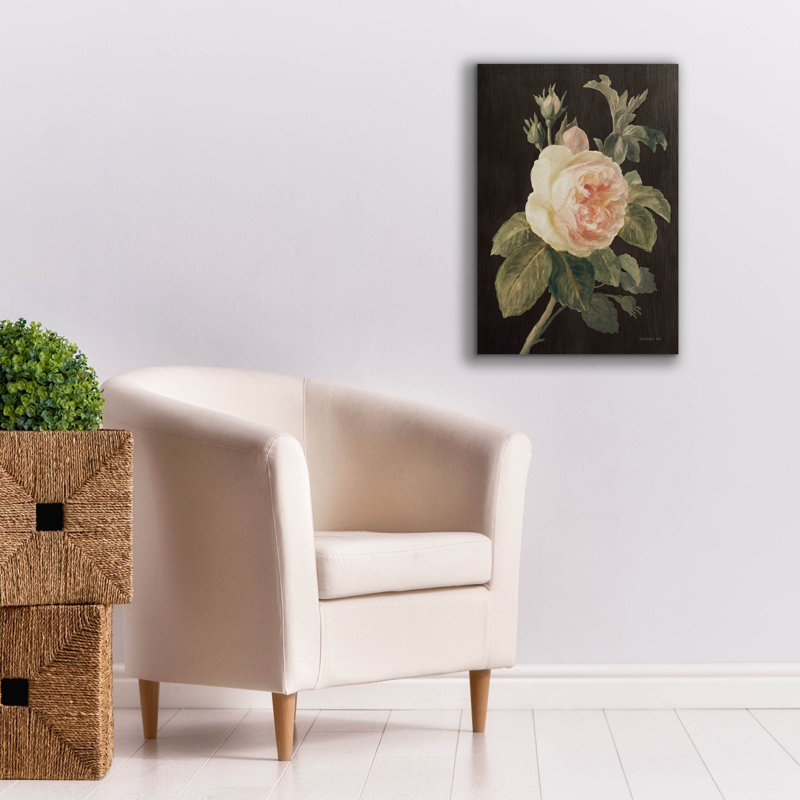 «Heirloom Pink Rose On Black» par Danhui Nai, art mural sur toile, H 26 po x l 18 po